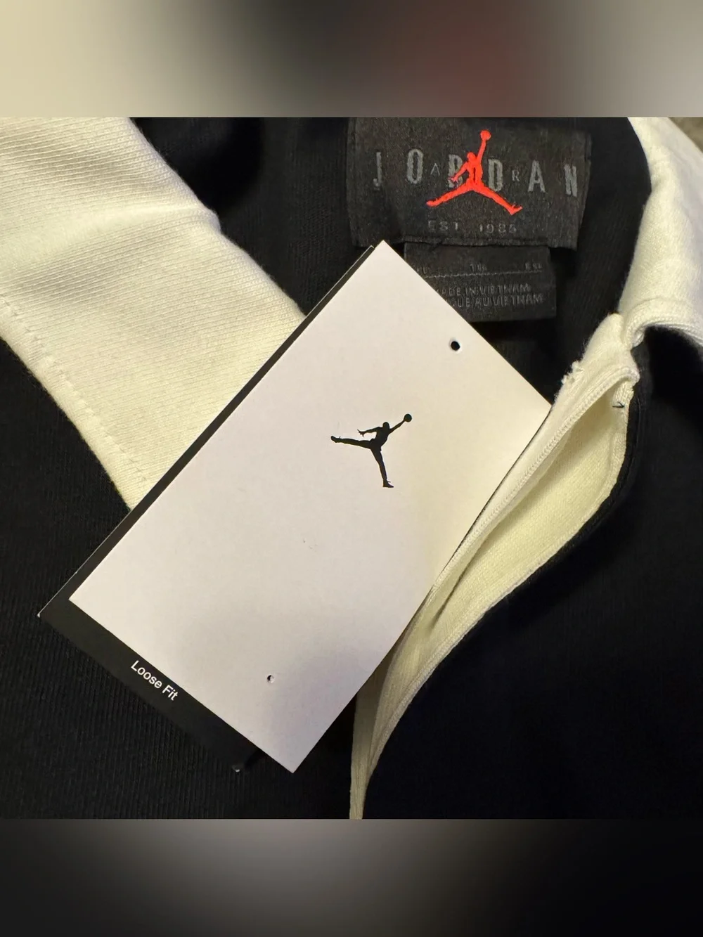 Nike Air Jordan Long Sleeve Patchwork Rugby Polo Shirt Size XL Black